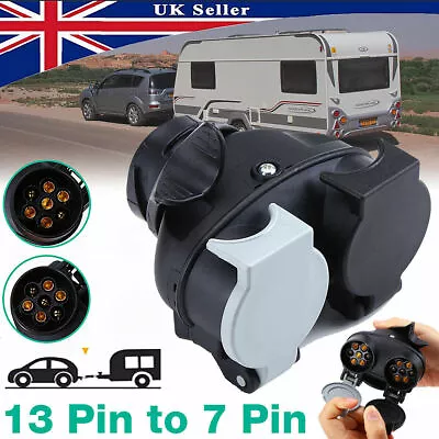 13 To 7 Pin Trailer Truck Tow Bar Plug Adaptor Socket Electric Towing Converter • £9.38