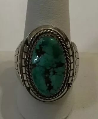 VTG Native American Large Sterling Silver Bezel-Set Turquoise Ring..Size 10 • $185