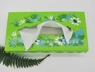 Vintage MCM Wolff Tissue Box Cover Holder Green Floral Acrylic • $12.77