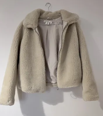 £12.50 • Buy H&M LOGG Faux Fur Beige Cream Zip Up Coat Jacket - Size Small
