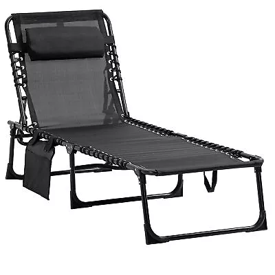 Outsunny Lounger Folding Reclining Camping Bed 5-position Adjustable Black • £39.99