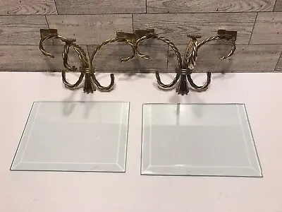 2 Vintage Twisted Gold Toned Metal And Glass Wall Shelves Home Interiors Homco#4 • $22.99