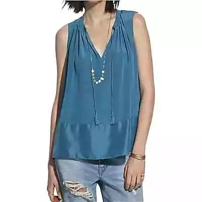 Madewell Shadowbox Blue Teal 100% Silk Sleeveless Blouse Top Sz Xs • $28