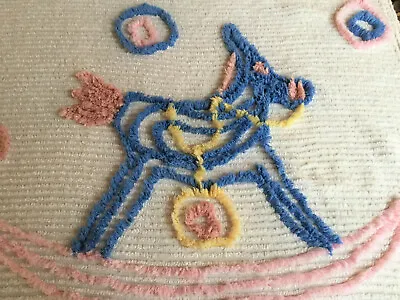 Vintage Chenille Bedspread Child Rocking Horse 36 X 61  Crib Cotton Blanket • $18.28