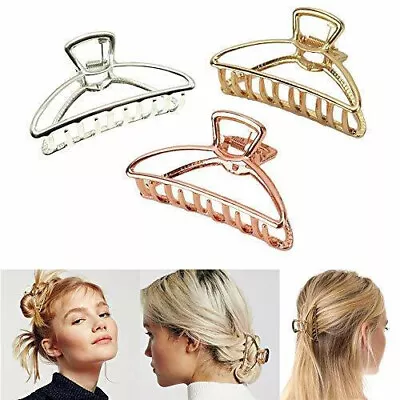 3 Pack Large Metal Claw Clips Hollow Non-slip Hair Catch Barrette Jaw • £5.59