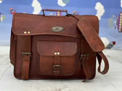 Leather Messenger Real Satchel Bag Genuine Laptop Brown Briefcase 18 Liter • $50.16