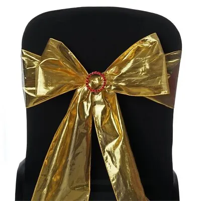 5 Gold Shiny Metallic Tissue Lame CHAIR SASHES Wedding Party Reception Dinner • $5.98