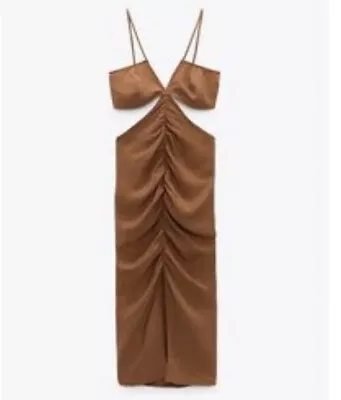 Zara Draped Cut Out Dress Tan Sz S 1971/160 • £20