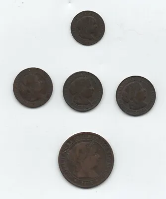 Spain España 1868 Isabel II Set 5 Coins All Diferents KM 632 3 4 Nice VF • $39.95