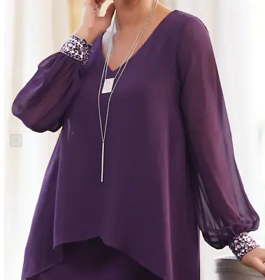 M Midnight Velvet Purple Formal Wedding Church Dinner Party Crystal Cuff Dress • $29.99