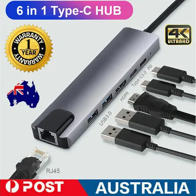 $24.59 • Buy 6in1 USB-C Type C HDMI USB 3.0 RJ45 PD 100W HUB Adapter For MacBook Pro IPad Pro