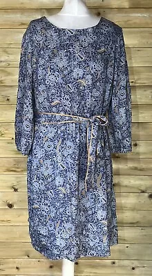 £39.99 • Buy Brora Dress UK 14 Vintage, Blue Floral Fabric Tie Waist A Line, Silk Blend
