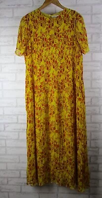 Zara Womens Maxi Dress Yellow Red Floral Print L 12-14 Pleated • $42