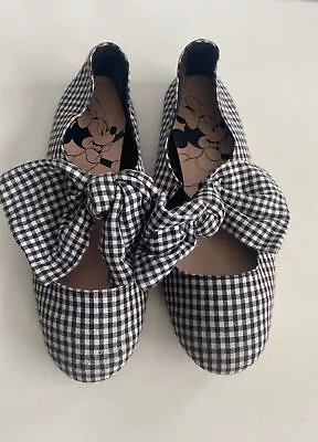 Disney Minnie Mouse Black & White Gingham Bow Front Ballet Flats Shoes Size 5 • $19.95