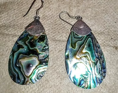 Vintage Sterling Silver Thailand  Fire Abalone Drop Earrings • $20