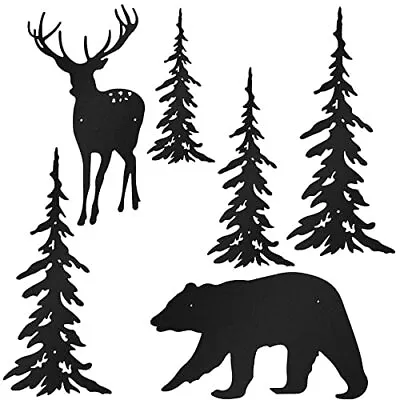 6 Pieces Metal Wall Art Deer Bear Pine Tree Wall Decor Hanging Forest Decor R... • $32.49