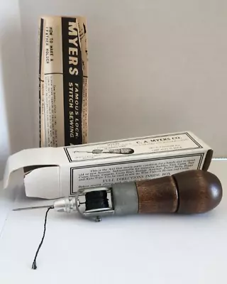 Vtg C. A. Myers Co Combination Sewing Awl W Box & Instructions Sews Leather • $7.46