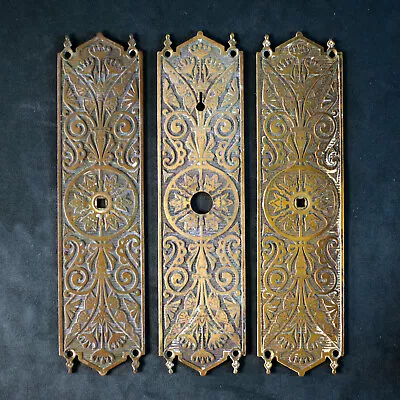 Set Of 3 Escutcheon Door Backplate  Brass Antique Vintage Ornate 12  X 3  • $35