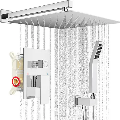 $78.10 • Buy Chrome Shower Faucet Set Rainfall Shower Head Combo System With Mixer Valve Kit