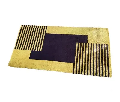 Vintage Mod Space Age Floor Rug Mid Century 70s Rya Yellow And Brown Shag Carpet • $680