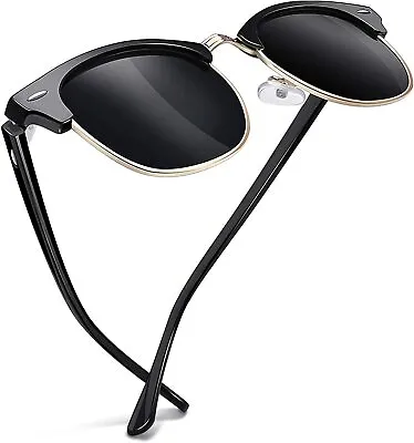 Sunglasses Man UV400 Protection Retro Half Frame Sunglasses Unisex Polarized • £14.59