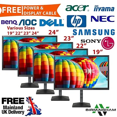 Cheap Computer Monitor 19  20  22  23  24  27 TFT PC VGA Flat Screen HD • £27.99