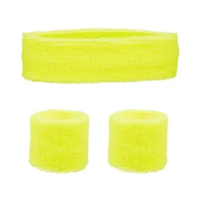 YELLOW Neon Sweatbands Wristbands Headband Bright Wrist Bands Fancy Dress 80s 90 • £2.25