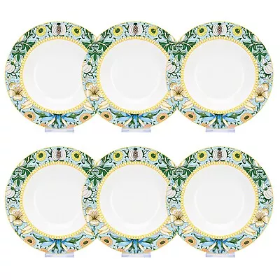 SET OF 6 Morris Garden Porcelain Soup Plates Floral Bone China Plates 8.5  • $26.57