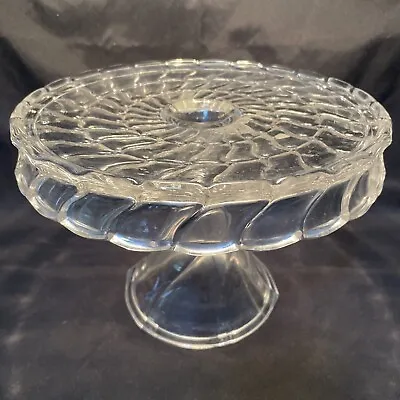 Vintage 9.5  Round Pedestal Cake Stand Plate W/ A RUM WELL Indiana Glass ? • $9