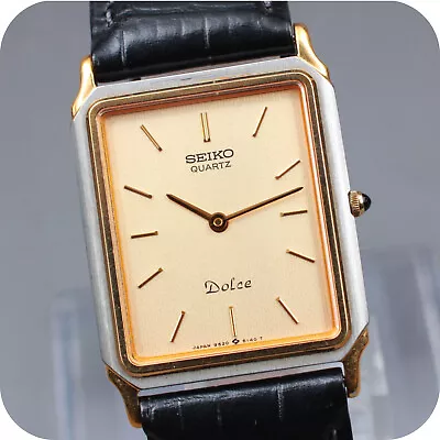 NEW BAND [N MINT] 1985 SEIKO Dolce 9520-5130 Gold Square QZ Men Watch From JAPAN • $129.99