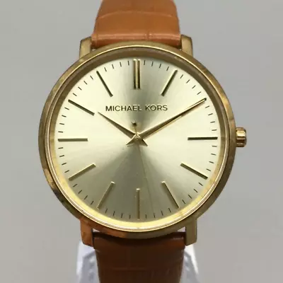 Michael Kors Jaryn Watch Women 38mm Gold Tone Brown Leather Band New Battery • $44.99