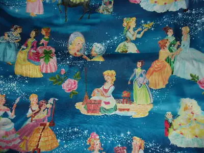 Disney Cinderella Happily Ever After Storybook Vintage Cotton Fabric Sold By 1/2 • $11