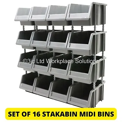 Set Of 16 Stakabin Freestanding Plastic Parts Storage Containers Bins Box Boxes • £46.08