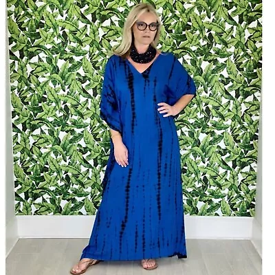 New Women Soft Flowy Organic Fabric Plus Size Kaftan Dress Resort OSFA 14-24 • $55