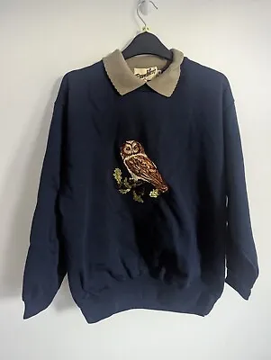£22 • Buy Ramblers Jumper Pullover Owl Collared Long Sleeve Navy Size M Embroidered 