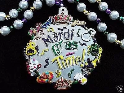 Partying  Mardi Gras Time!  Mg Necklace Pearl Bead Carnival Mask Confetti (b798) • $7.50