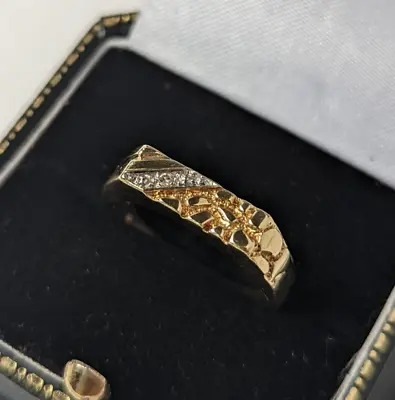 Vintage Mens 9ct Gold Nugget Diamond Signet Ring Square Retro Hip Hop 90s Size U • $549