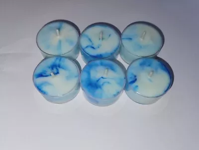 6 Soy Wax Marble Blue Color Tealights Unscented Tealights Candle • $8.88