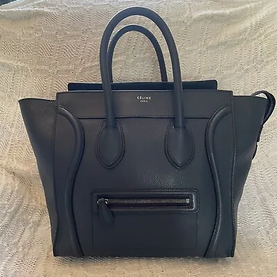 Celine Mini Luggage Bag Drummed Leather Petroleum Blue • $950