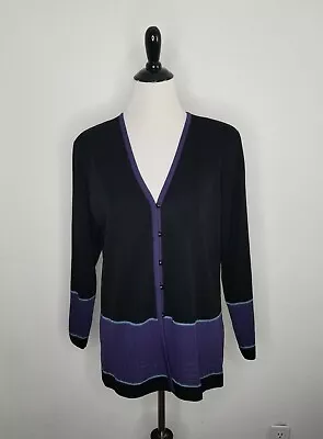 EXCLUSIVELY MISOOK Colorblock Button Up Cardigan Black Purple Petite Large  • $14.99