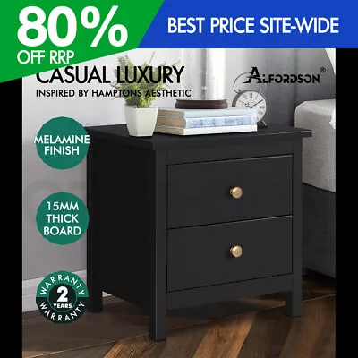 ALFORDSON Bedside Table Hamptons Nightstand Storage Side End 2 Drawers Black • $69.95