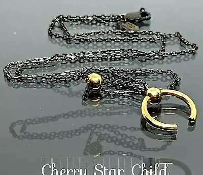 Sterling 925 Black Oxidized Silver Chain Necklace W Rolled Gold Ball Accents • $54