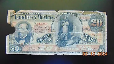 24.02#45: MEXICO El Banco Londres Y Mexi 20 Peso 1902 Seri C ABNC S-235c Circ * • $75