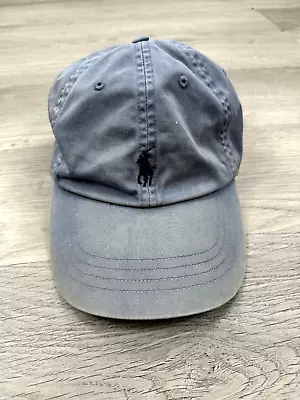 Vintage Polo Ralph Lauren Blue Light Pony Denim Strapback Dad Hat Cap Faded • $22.99