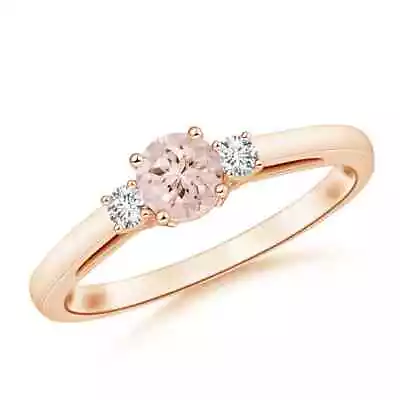 ANGARA Round Morganite & Diamond Three Stone Engagement Ring In 14K Gold • $530.10