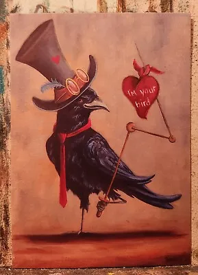 PRINT~Steampunk~love~~CROW ~Tophat~Whimsical~Valentine~Hand Painted~embellish  • $9