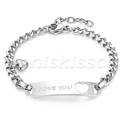 Stainless Steel Charm  I Love You Mom  Mother's Day Gift Bangle Chain Bracelet • $8.99