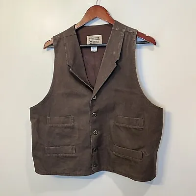 Frontier Classics Brown Denim Vest Sz Large Lined 5-Button Closure Western • $35.95