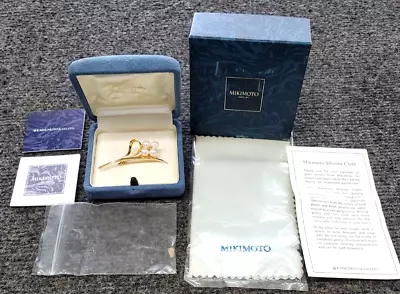 MIKIMOTO 18K Yellow Gold & 4-6mm Pearls Brooch W/Original Boxes/Cloth & Papers++ • $995