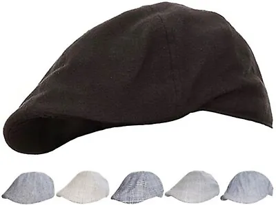 Mens Flat Caps Peaked Check Plain Or Herringbone Duck Bill Hat • £8.99